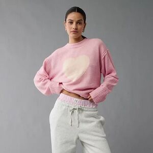 American Eagle Outfitters Pink Crewneck Sweater with Heart size Large